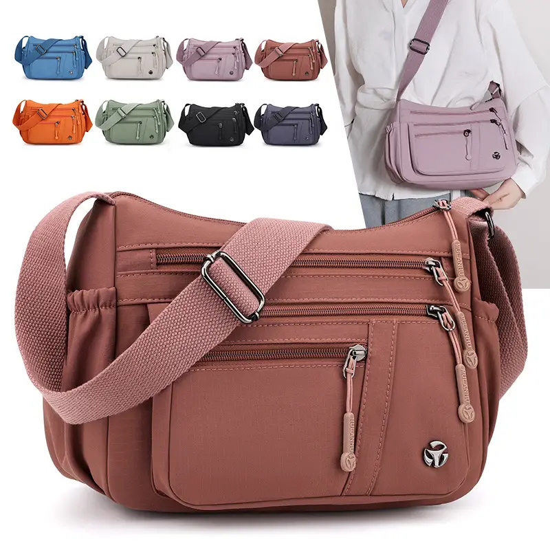 Women's Orange Crossbody Shoulder Bag with 5 Compartments - Image 11