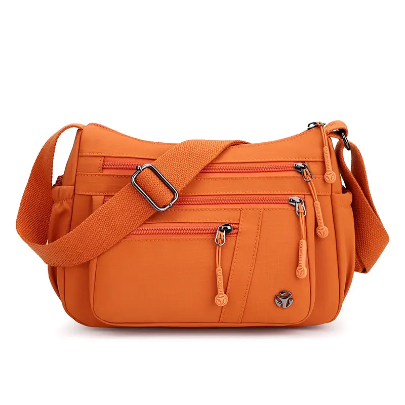 Women's Orange Crossbody Shoulder Bag with 5 Compartments - Image 13