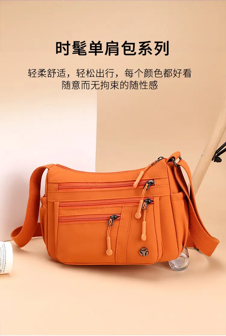 Women's Orange Crossbody Shoulder Bag with 5 Compartments — feature 11