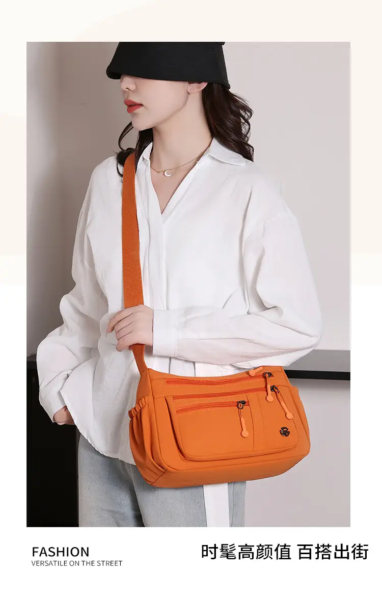 Women's Orange Crossbody Shoulder Bag with 5 Compartments — feature 21