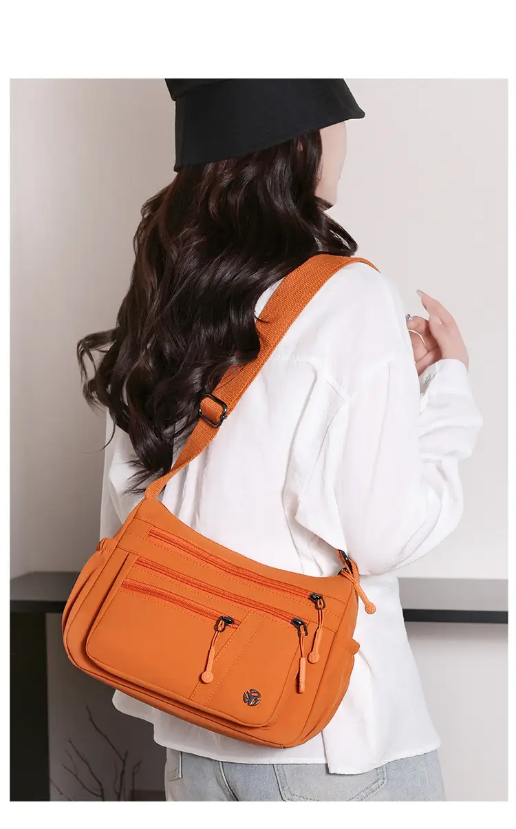 Women's Orange Crossbody Shoulder Bag with 5 Compartments — feature 23