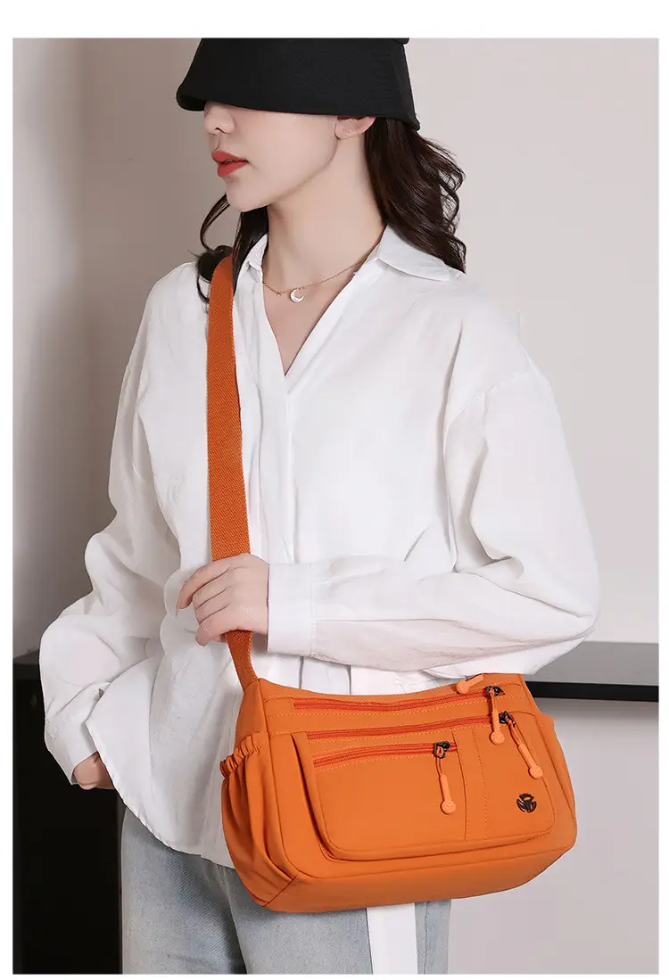 Women's Orange Crossbody Shoulder Bag with 5 Compartments — feature 24