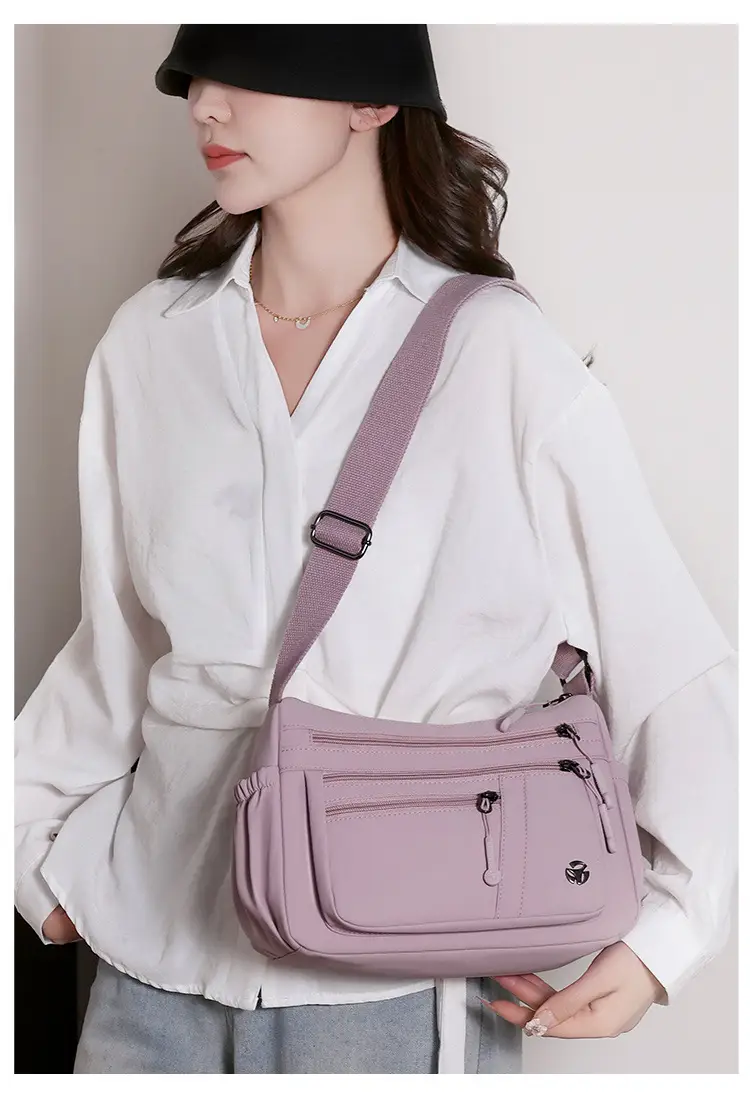 Women's Orange Crossbody Shoulder Bag with 5 Compartments — feature 25