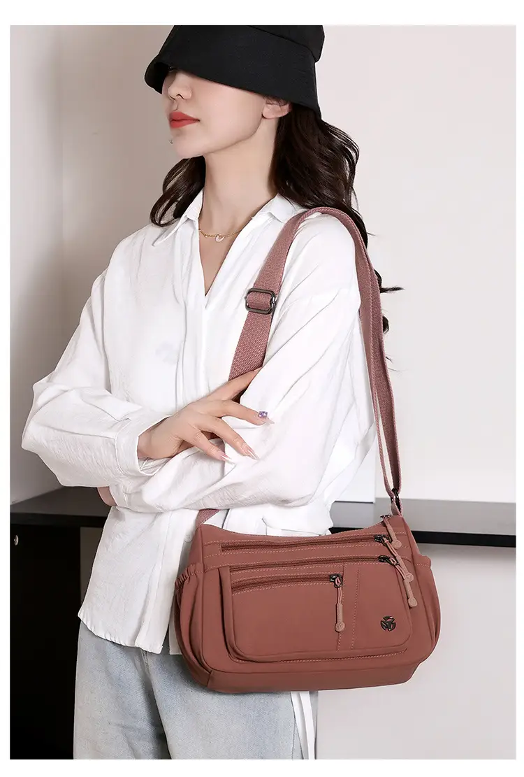 Women's Orange Crossbody Shoulder Bag with 5 Compartments — feature 28