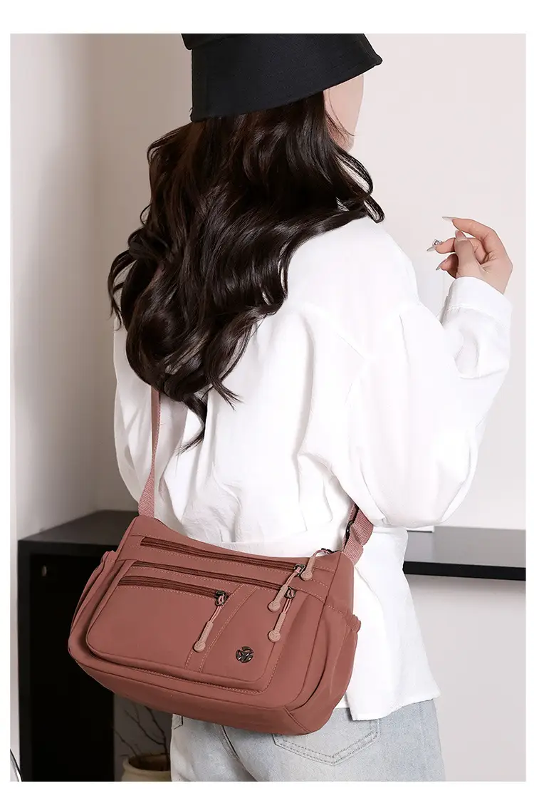 Women's Orange Crossbody Shoulder Bag with 5 Compartments — feature 29