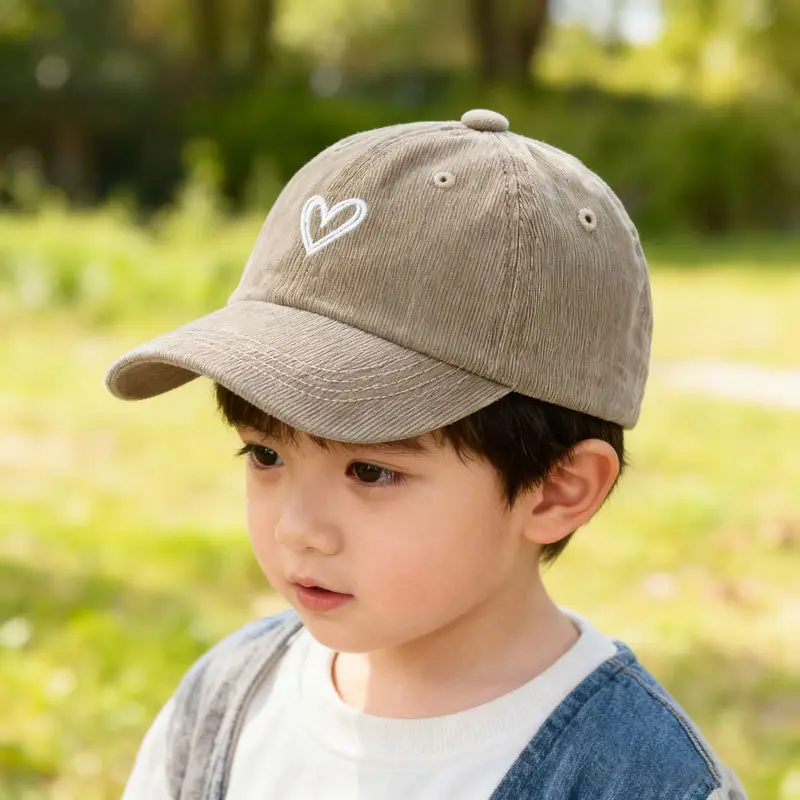 Kids Black Heart Embroidery Washed Baseball Cap - Image 6
