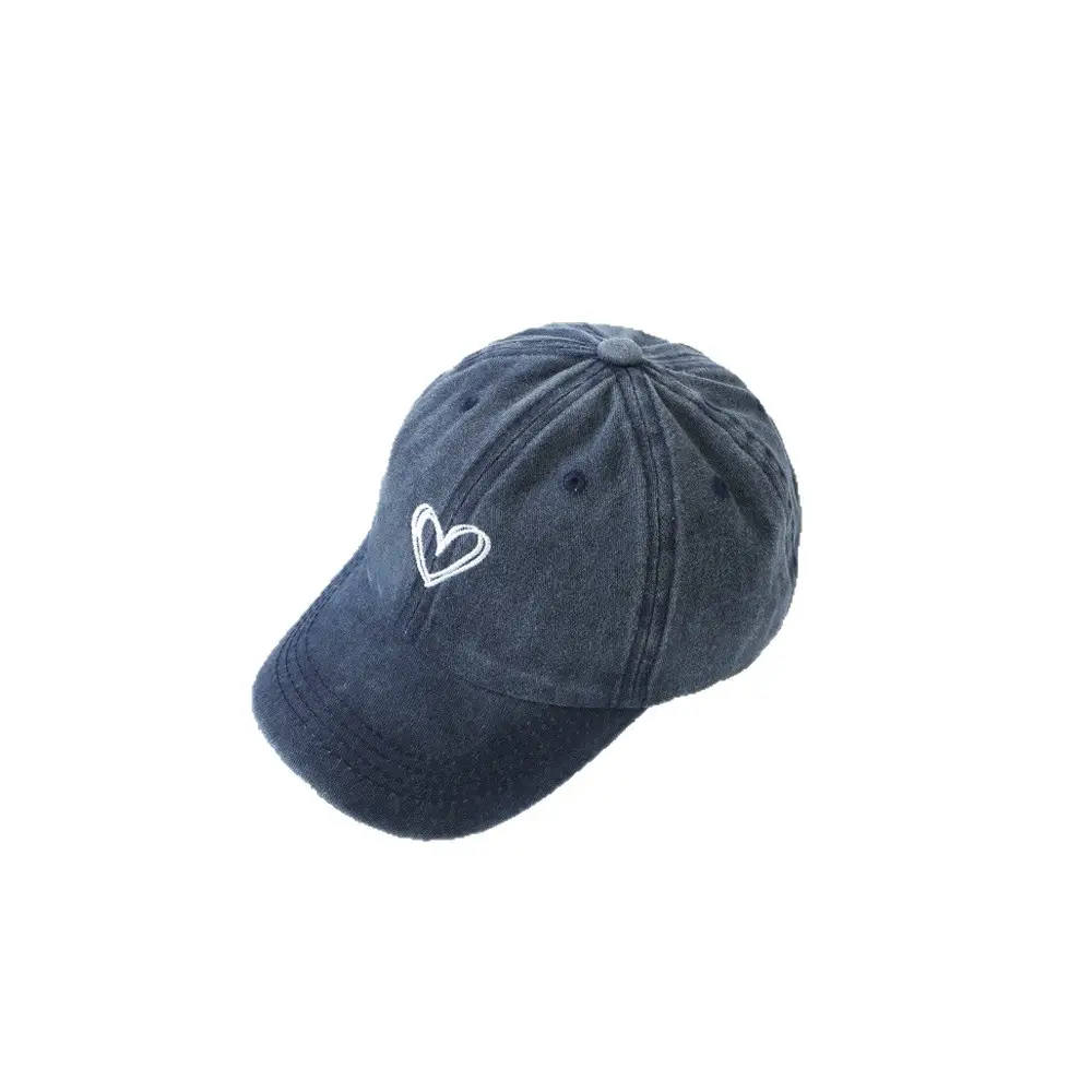 Kids Black Heart Embroidery Washed Baseball Cap - Image 10