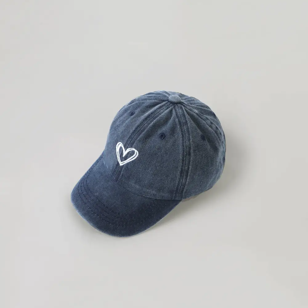 Kids Black Heart Embroidery Washed Baseball Cap — feature 3