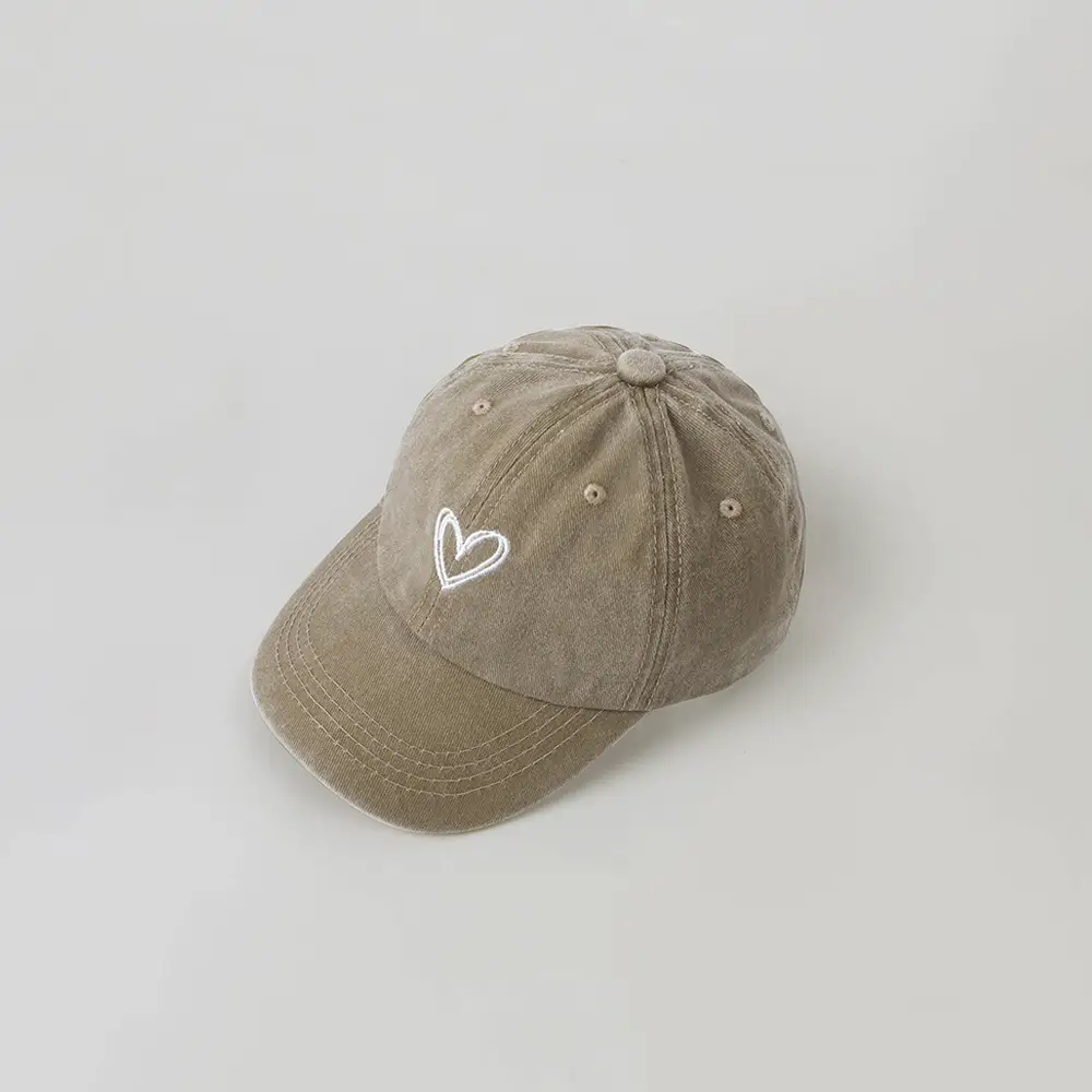 Kids Black Heart Embroidery Washed Baseball Cap - Image 3