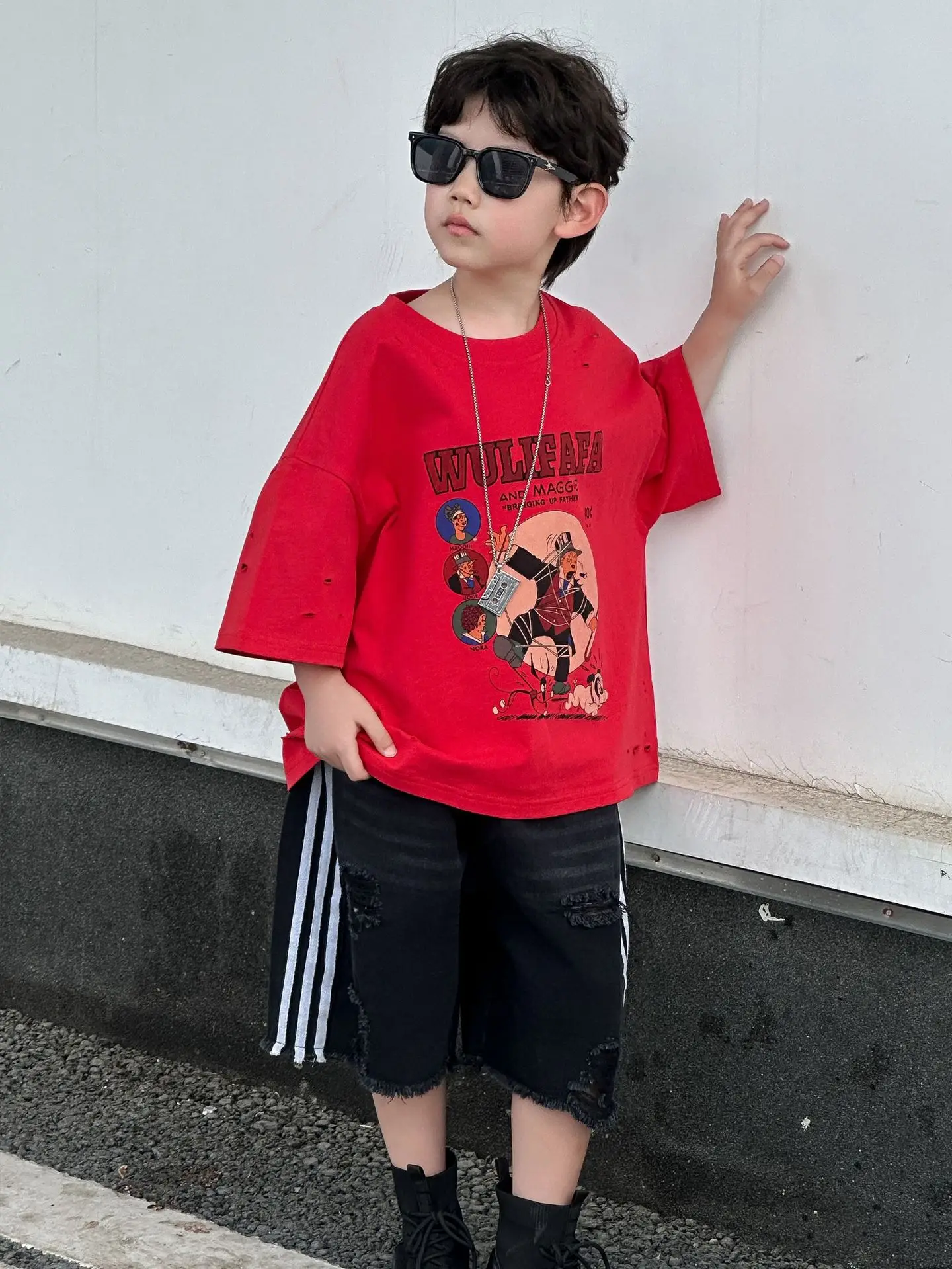 Boys Red Graphic T-Shirt Mid Sleeve Summer Wear - Image 5