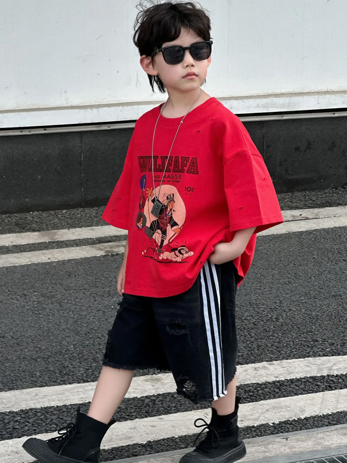 Boys Red Graphic T-Shirt Mid Sleeve Summer Wear - Image 6