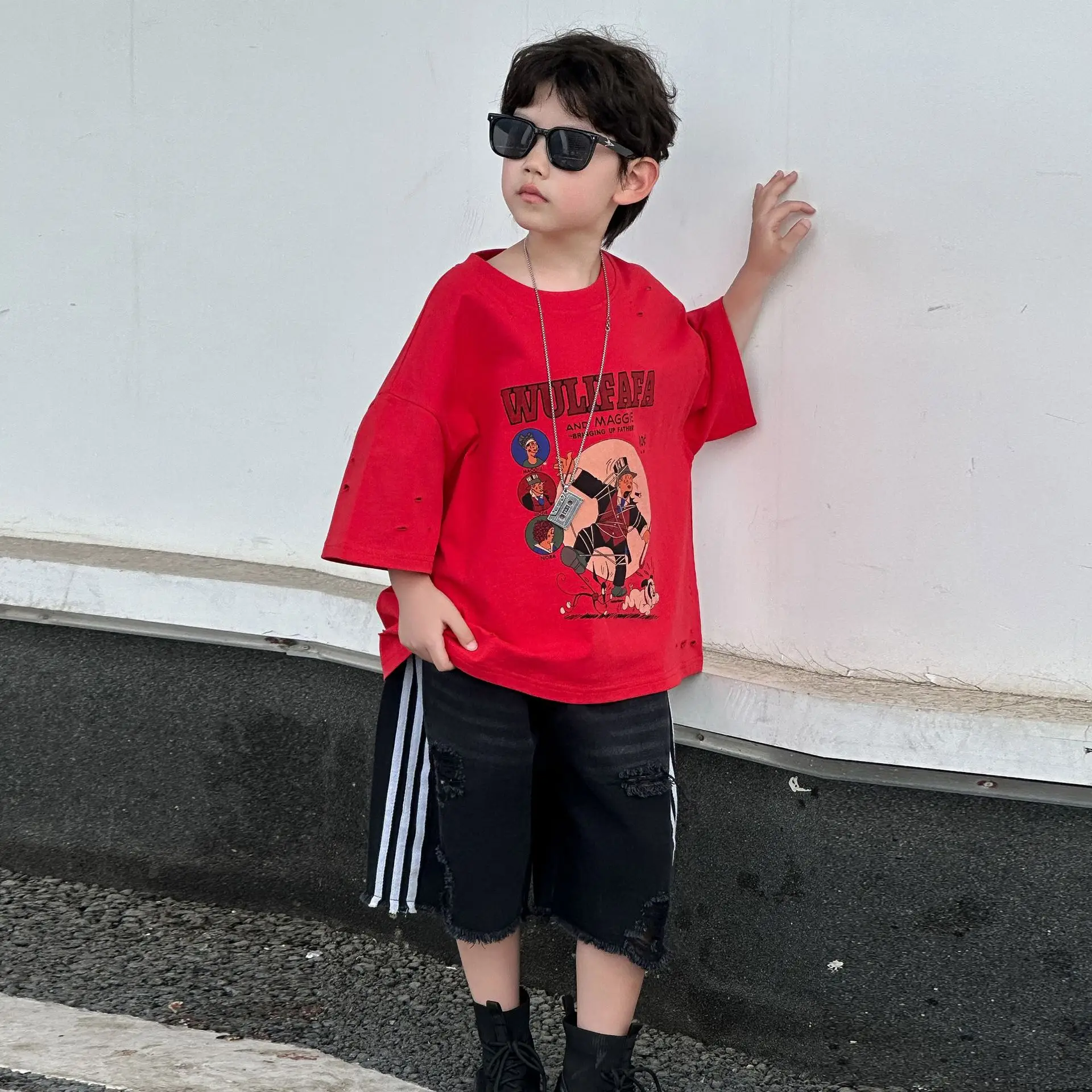 Boys Red Graphic T-Shirt Mid Sleeve Summer Wear — feature 10