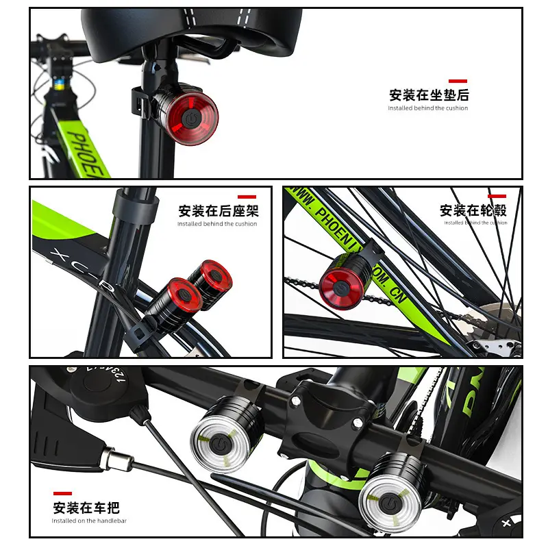 New Bicycle Tail Light, Aluminum Alloy Helmet Light, Night Riding Warning Light, Mountain Bike Led Front Light and Tail Light Sports Outdoor
