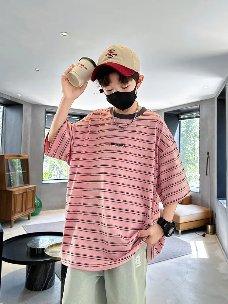 Summer Boys Striped T-Shirt Half Sleeve Cool Teen - Image 2