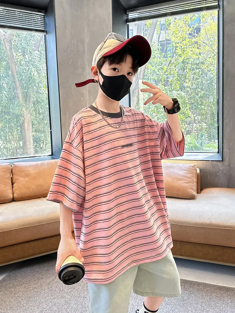 Summer Boys Striped T-Shirt Half Sleeve Cool Teen - Image 4