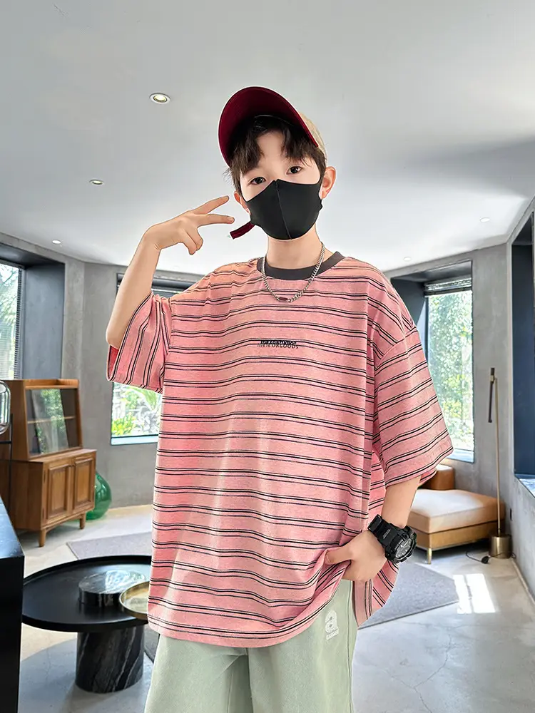 Summer Boys Striped T-Shirt Half Sleeve Cool Teen - Image 5