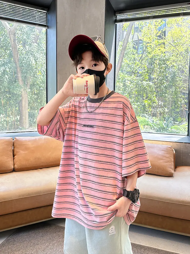 Summer Boys Striped T-Shirt Half Sleeve Cool Teen - Image 6