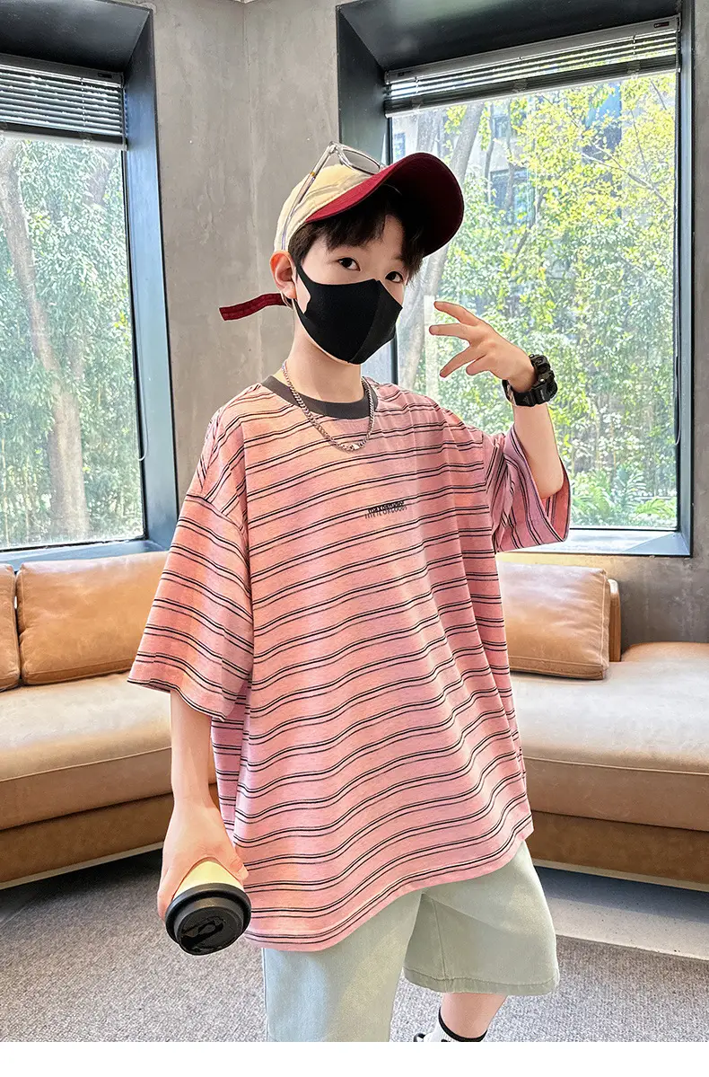 Summer Boys Striped T-Shirt Half Sleeve Cool Teen — feature 14