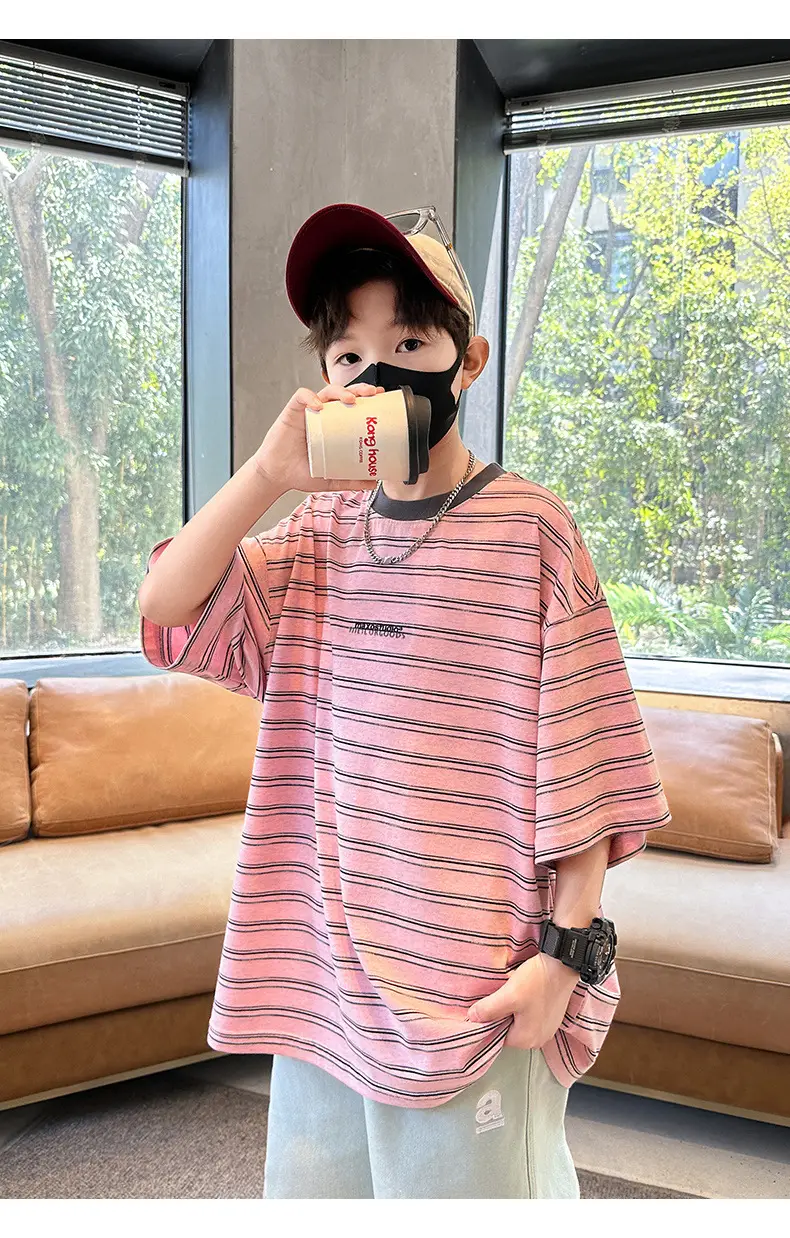 Summer Boys Striped T-Shirt Half Sleeve Cool Teen — feature 15