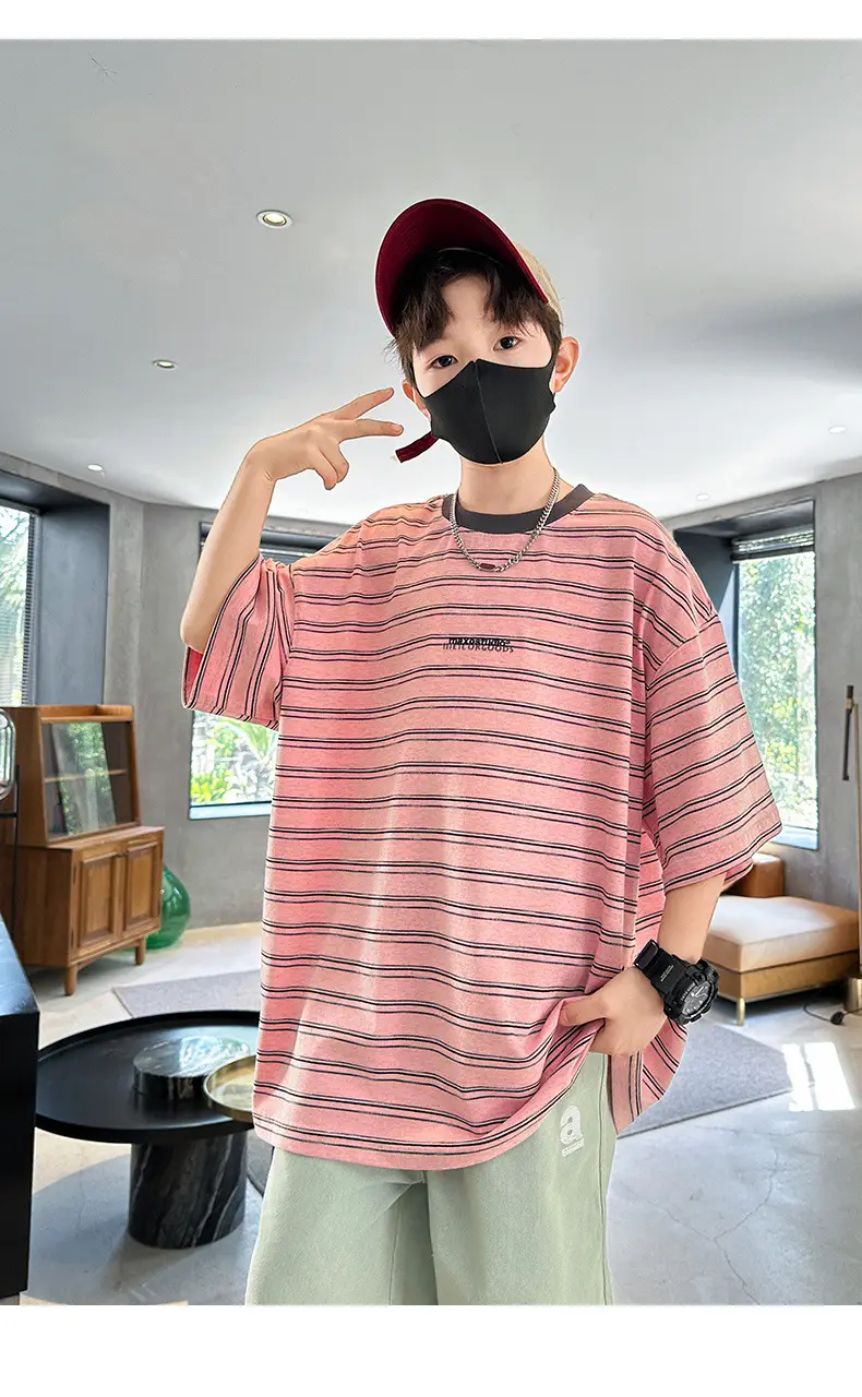 Summer Boys Striped T-Shirt Half Sleeve Cool Teen — feature 21