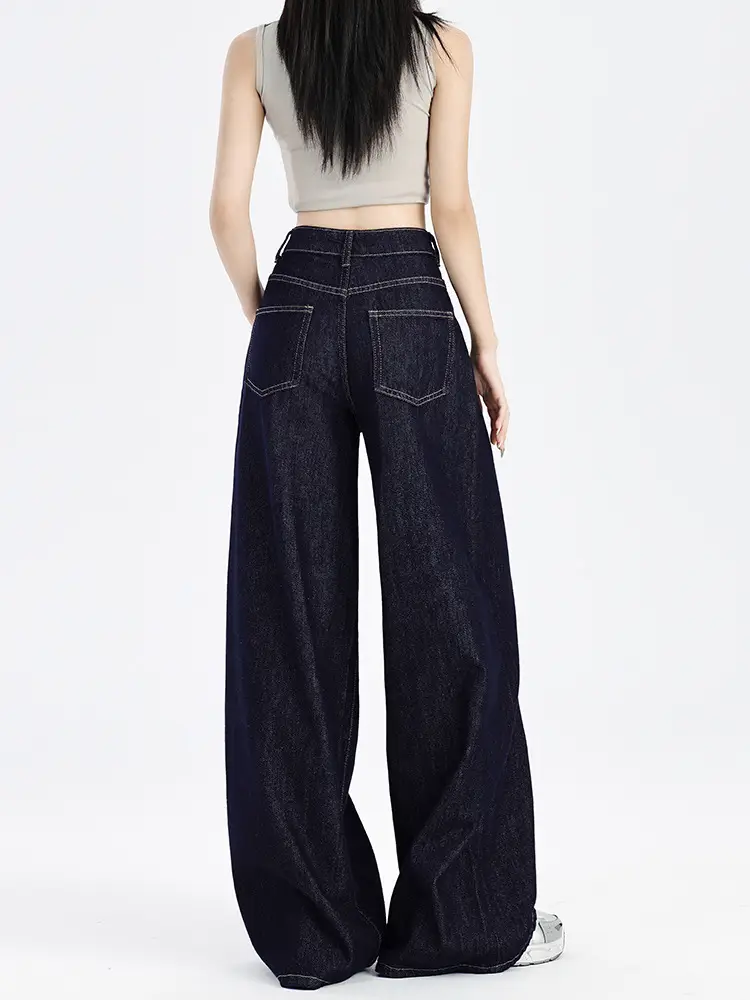 Dark Blue Loose Wide Leg Jeans 2025 Women