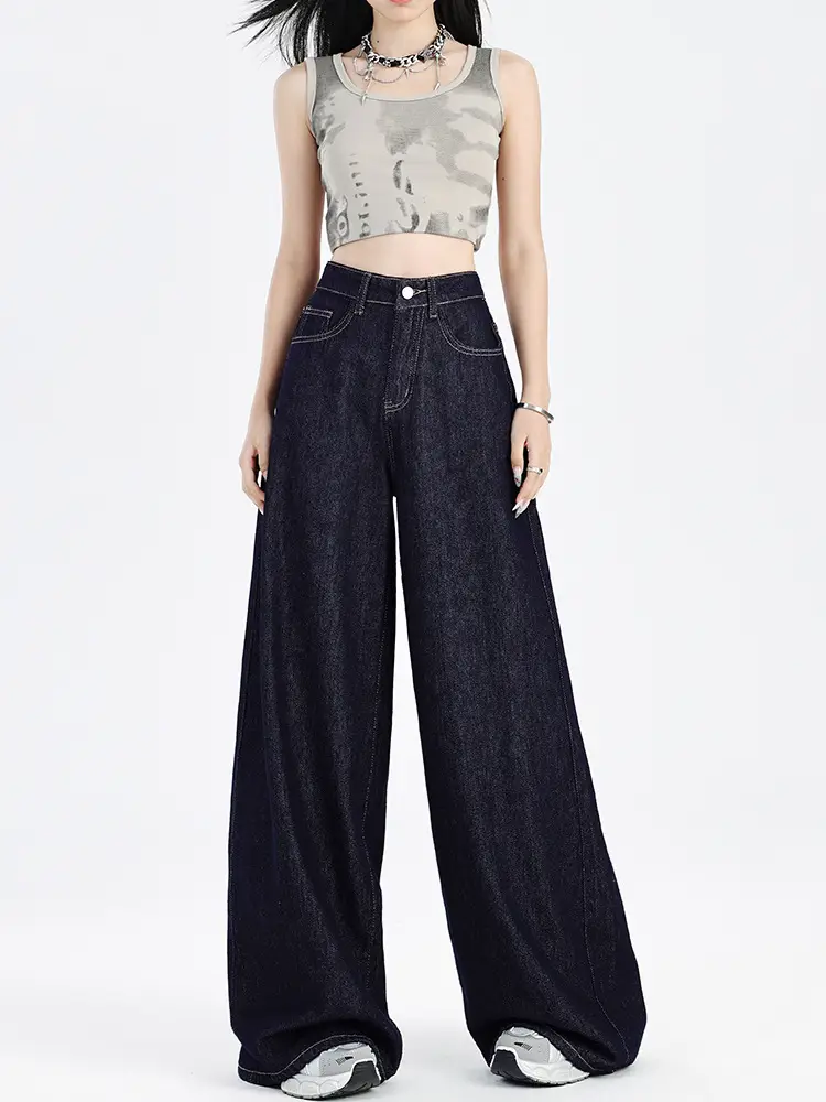 Dark Blue Loose Wide Leg Jeans 2025 Women