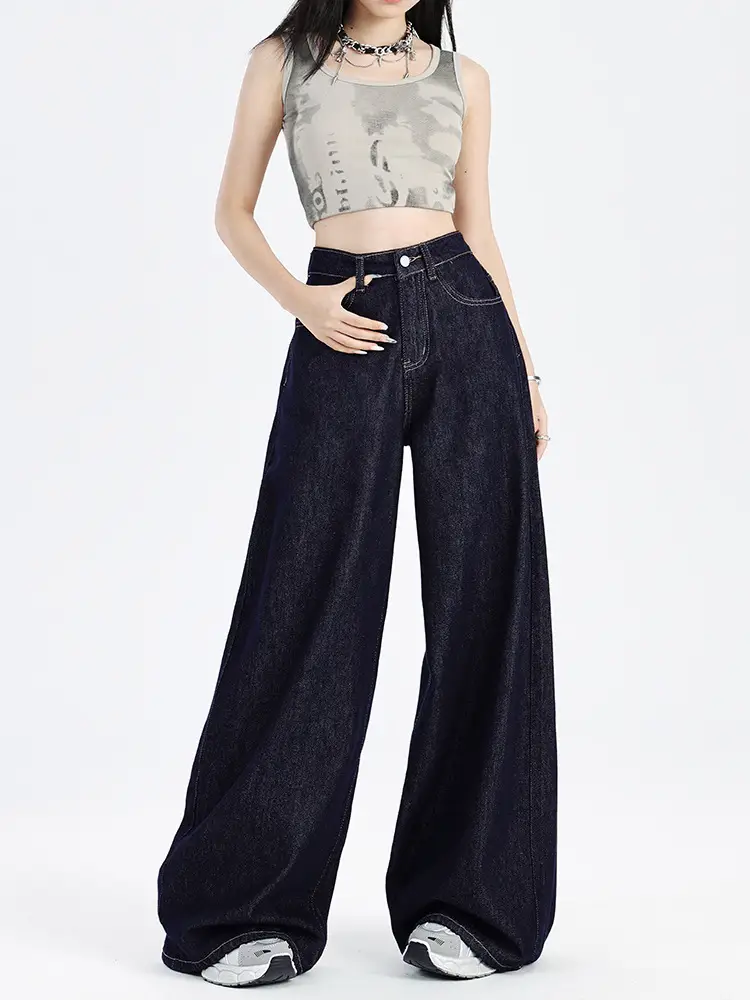 Dark Blue Loose Wide Leg Jeans 2025 Women