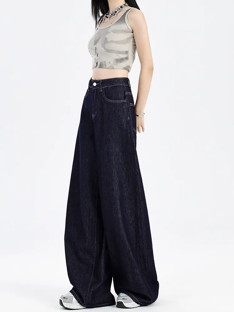 Dark Blue Loose Wide Leg Jeans 2025 Women