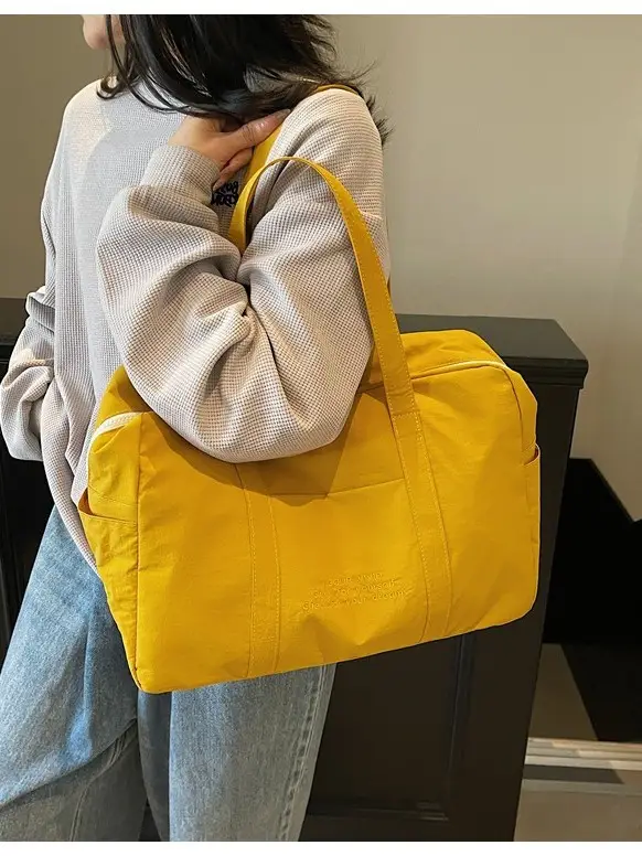 Yellow Zipper Shoulder Bag for Women Travel Shopping - Image 6