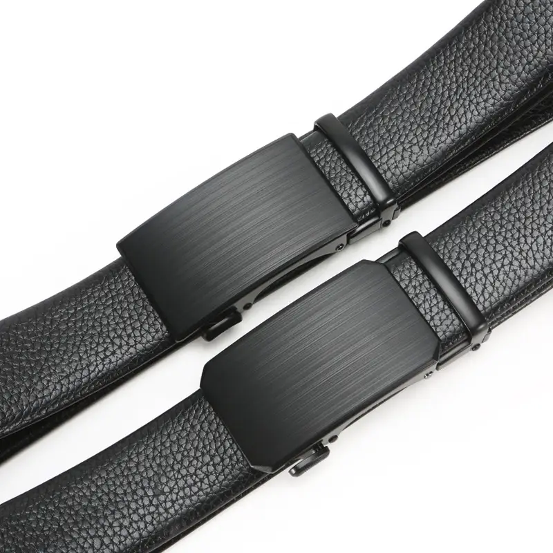 New Men's Black Genuine Leather Belt with Automatic Buckle