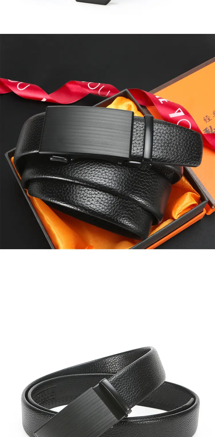 New Men's Black Genuine Leather Belt with Automatic Buckle — feature 10