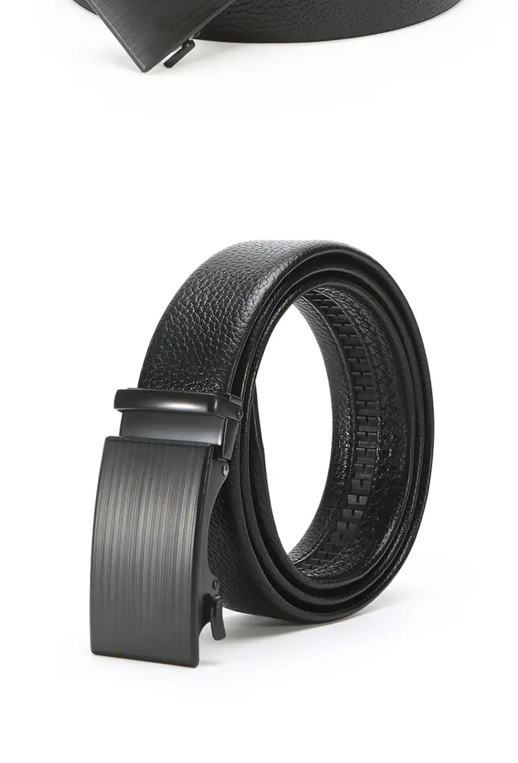 New Men's Black Genuine Leather Belt with Automatic Buckle — feature 11