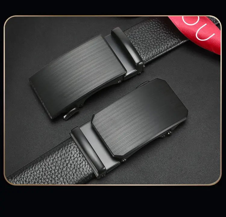New Men's Black Genuine Leather Belt with Automatic Buckle — feature 4