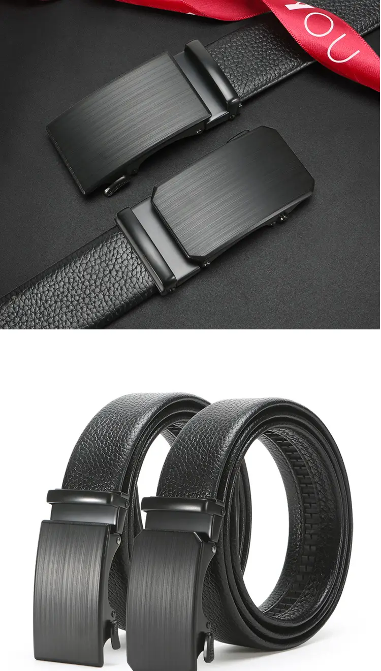 New Men's Black Genuine Leather Belt with Automatic Buckle — feature 9