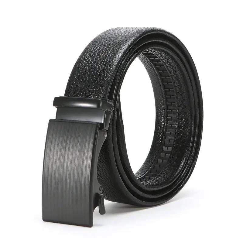 New Men's Black Genuine Leather Belt with Automatic Buckle