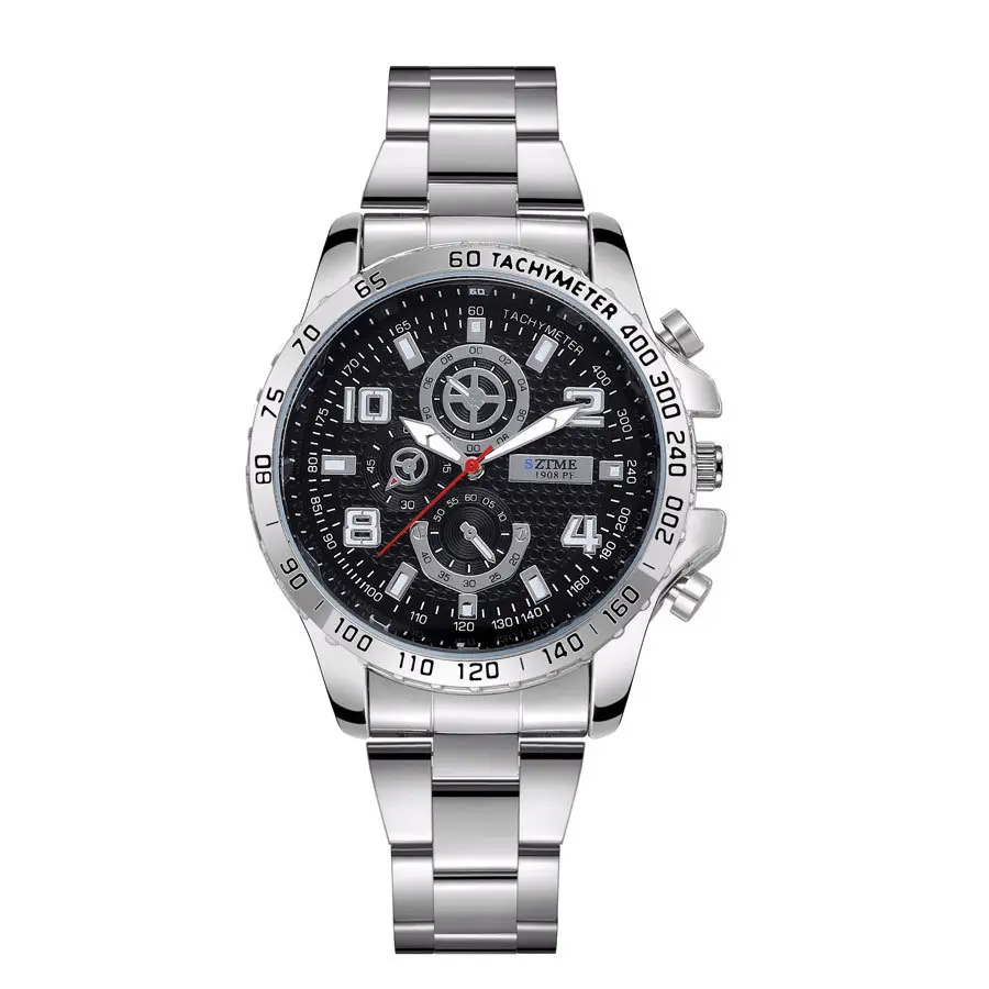 Men's Black Chronograph Watch with Stainless Steel Band