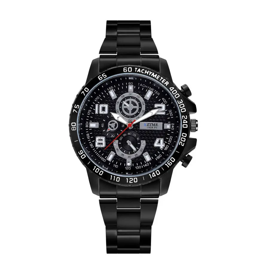 Men's Black Chronograph Watch with Stainless Steel Band