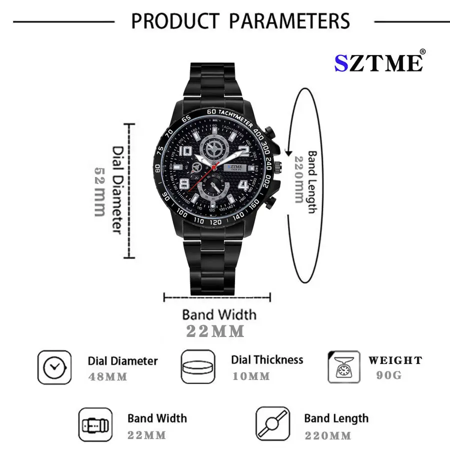 Men's Black Chronograph Watch with Stainless Steel Band — feature 1