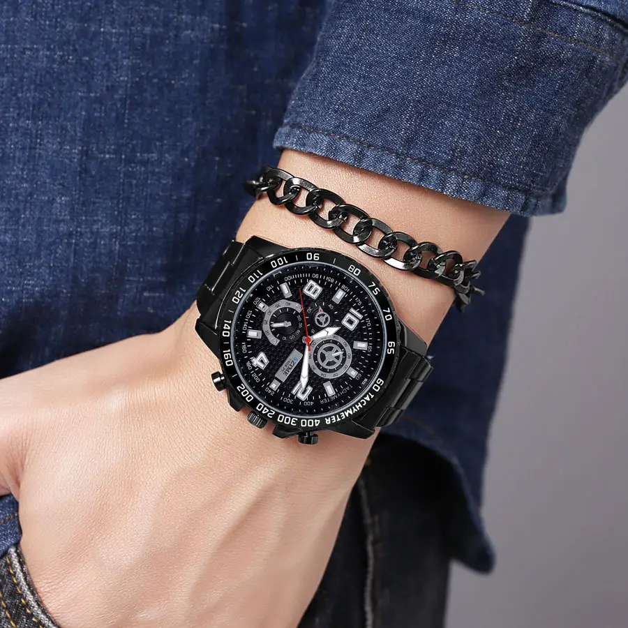 Men's Black Chronograph Watch with Stainless Steel Band — feature 3