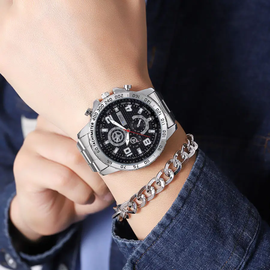 Men's Black Chronograph Watch with Stainless Steel Band — feature 7