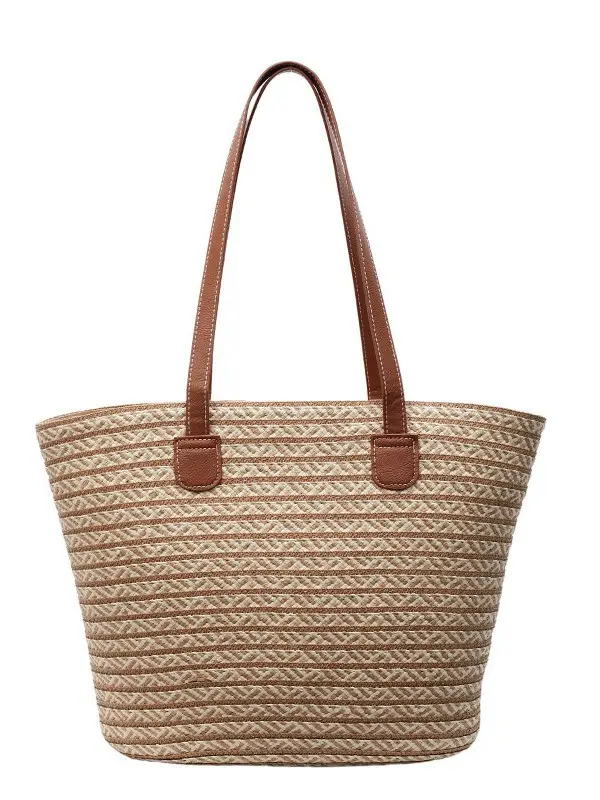 Women's Straw Crossbody Bag with Leather Handles - Image 7