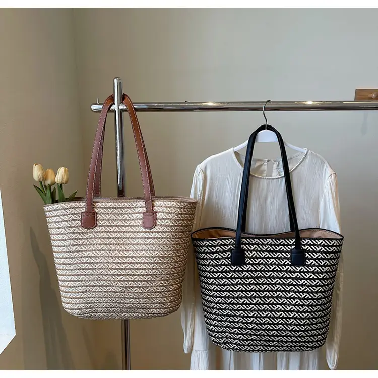Women's Straw Crossbody Bag with Leather Handles — feature 1