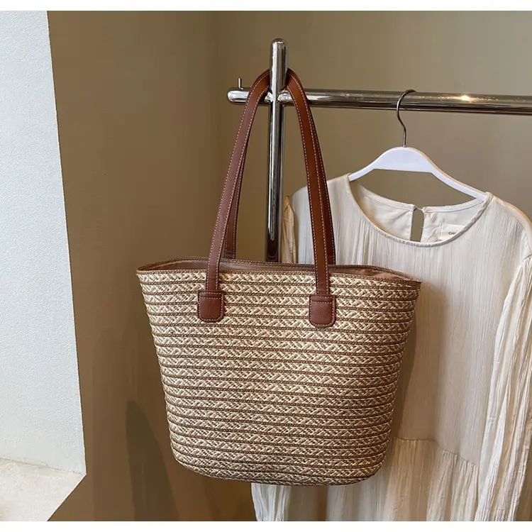 Women's Straw Crossbody Bag with Leather Handles — feature 14