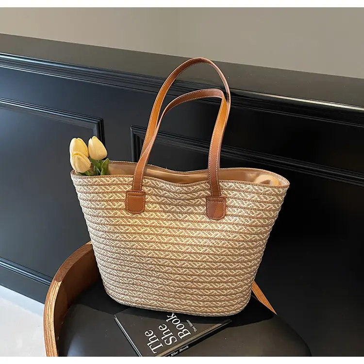 Women's Straw Crossbody Bag with Leather Handles — feature 16