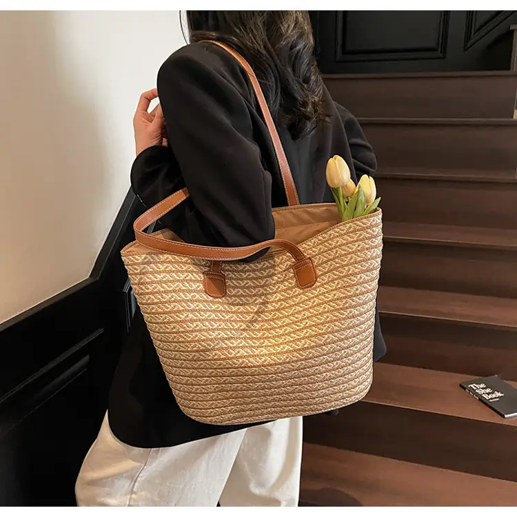 Women's Straw Crossbody Bag with Leather Handles — feature 20
