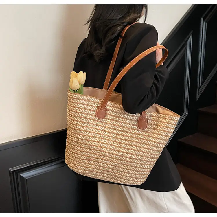 Women's Straw Crossbody Bag with Leather Handles — feature 21