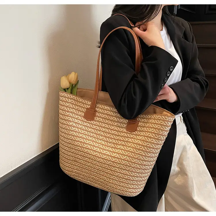 Women's Straw Crossbody Bag with Leather Handles — feature 22