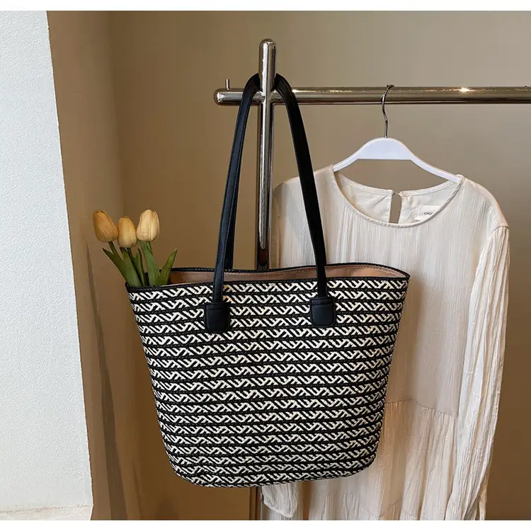 Women's Straw Crossbody Bag with Leather Handles — feature 9