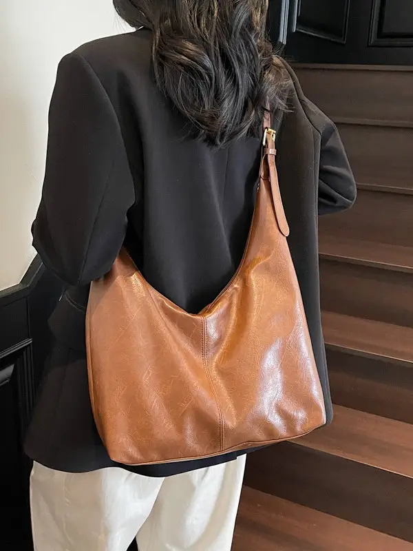 Vintage Leather Shoulder Bag Brown 2025 - Image 5