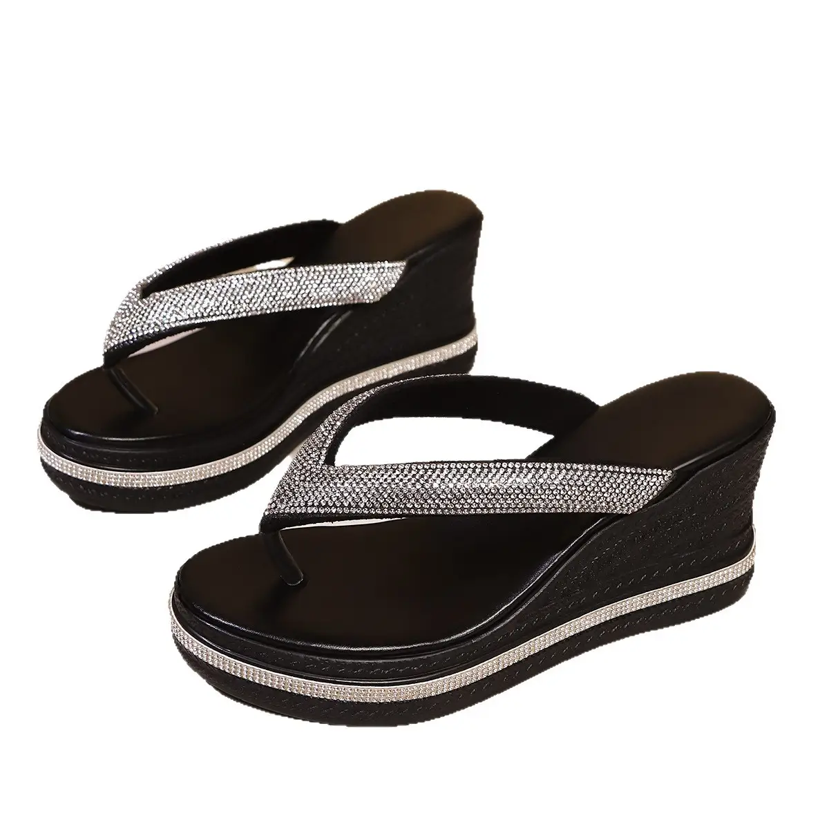 Women's White Rhinestone Wedge Sandals Round Toe 2025 - Image 7
